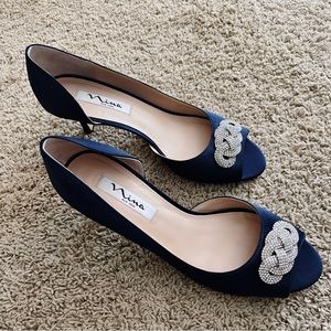 Nina Midnight Blue Heels with Silver Accents